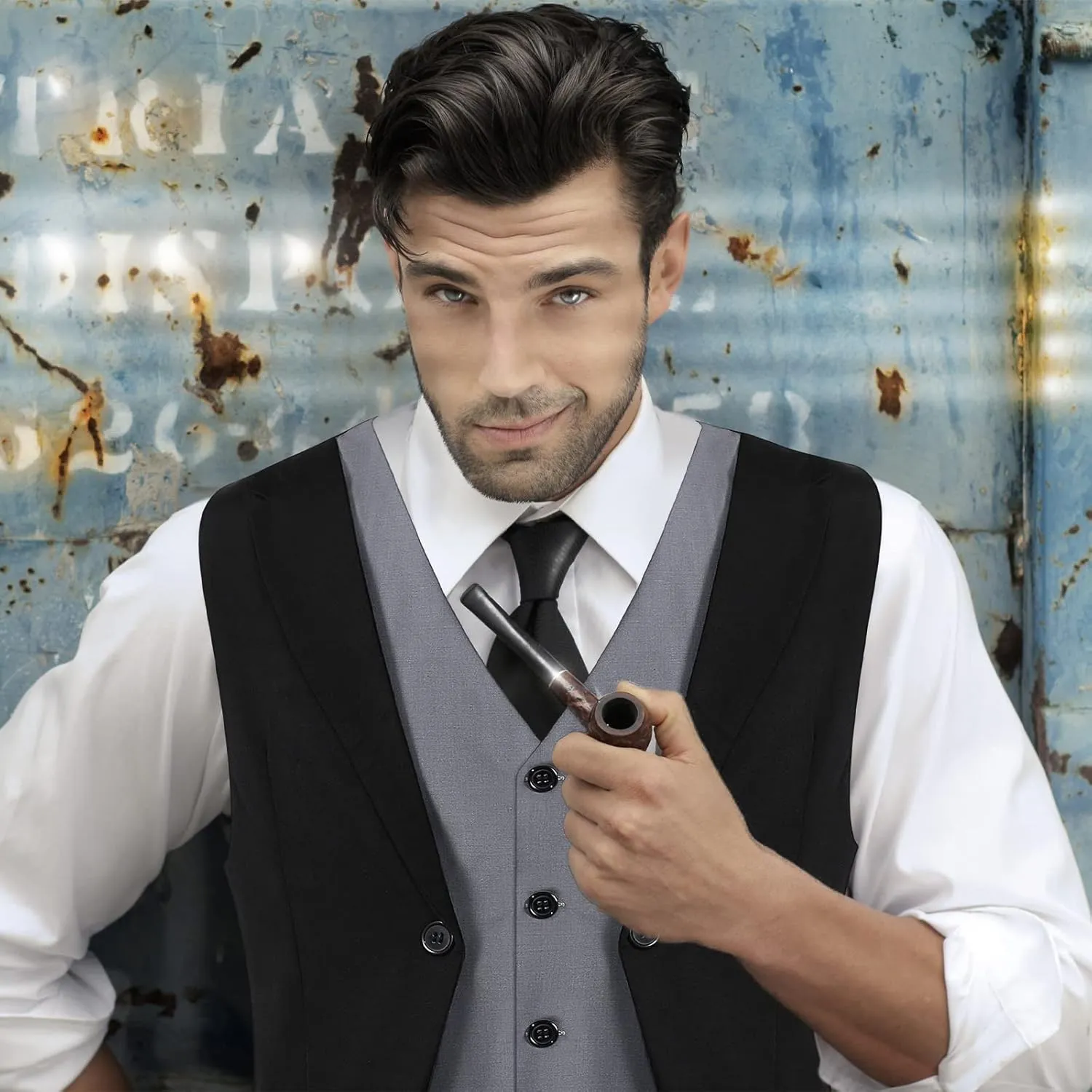 1920s Mens Costume Men's Layered Vest, Bow Tie, Necktie, Pocket Square Set Formal Vests Business Waistcoat for Wedding