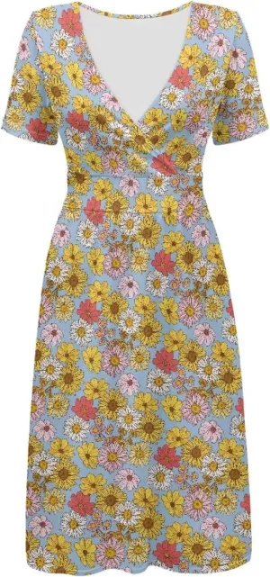 1950s Vintage Women's Casual Dress Flower Pattern Boho Dress Vacation Outfits for Women V Neck Loose Fit with Pocket
