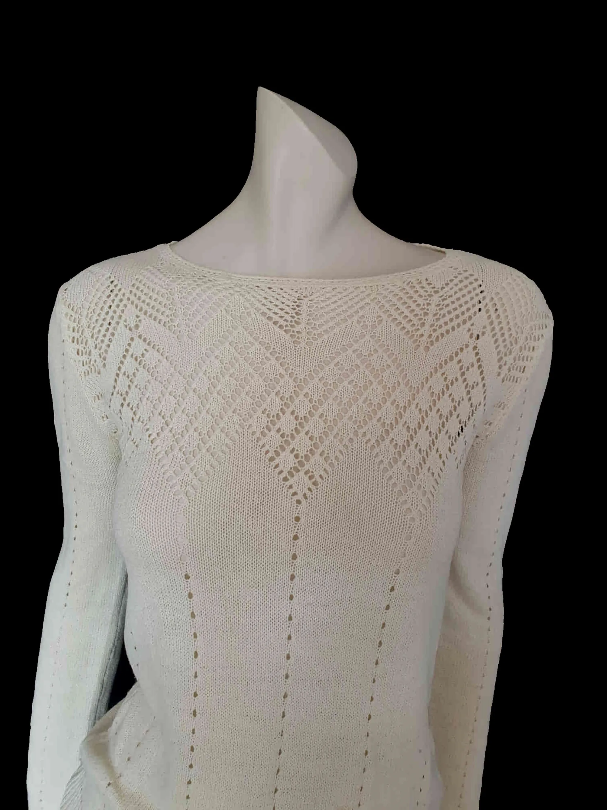 1980s Cream Lacy Knit Jumper by Club Prive