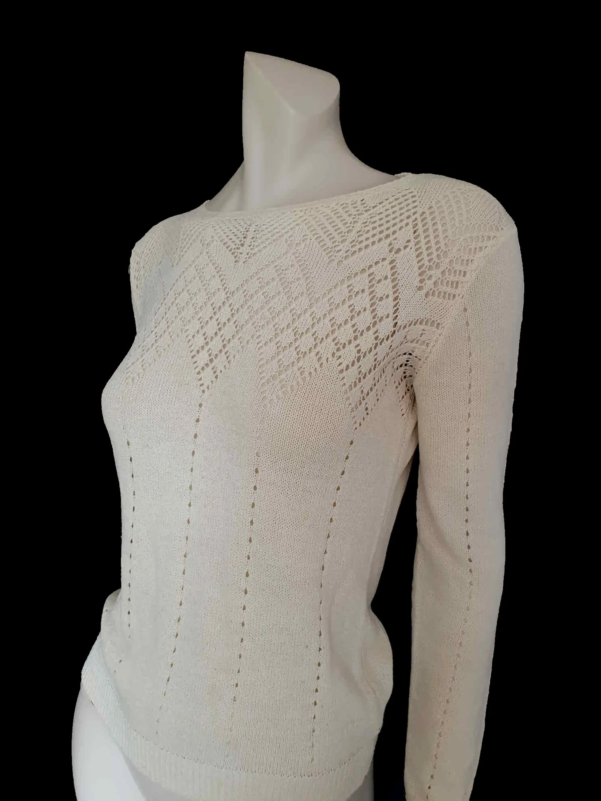 1980s Cream Lacy Knit Jumper by Club Prive