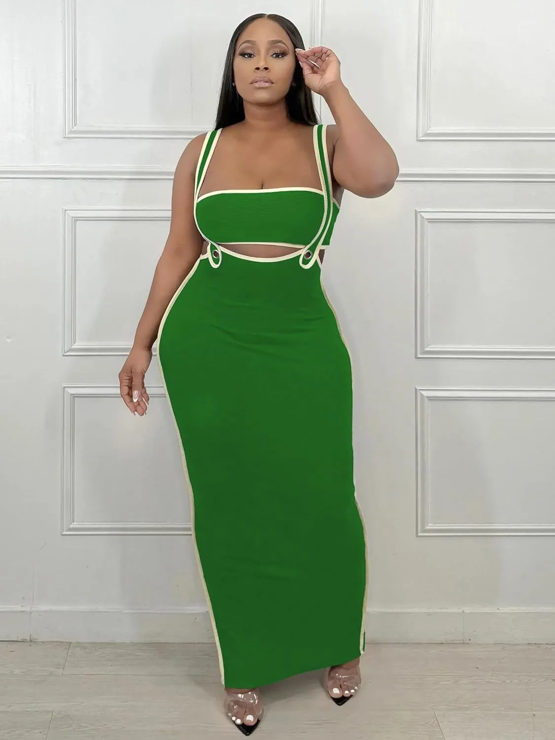 2 Piece Outfits for Women Summer Tube Crop Tops Sexy Bodycon Dresses Maxi Skirt Sets Vacation Jumpsuits Club Outfits