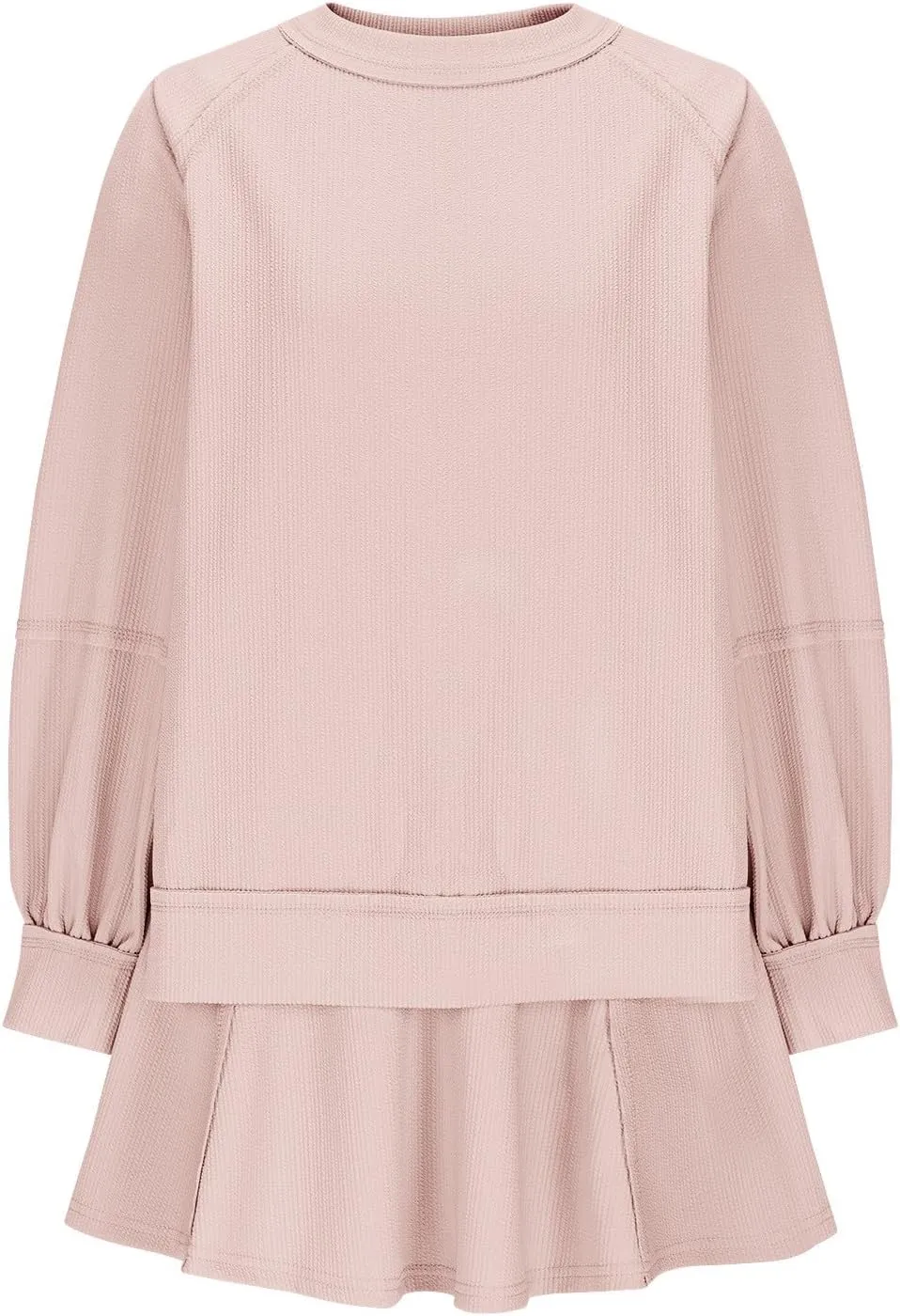 2025 Skort Set for Women Lantern Sleeve Top and High Waist Ruffled Mini Skirt Set Solid Casual Outfits Tracksuits