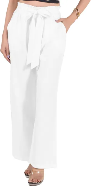2025 Women's Wide Leg Summer Palazzo Pants with Pockets High Waist Adjustable Knot Flowy Casual Lounge Beach Trousers
