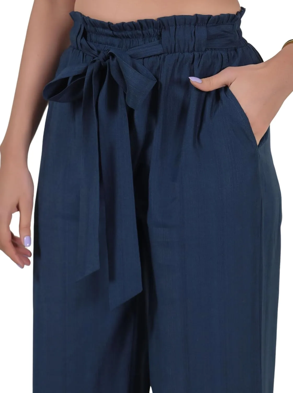 2025 Women's Wide Leg Summer Palazzo Pants with Pockets High Waist Adjustable Knot Flowy Casual Lounge Beach Trousers