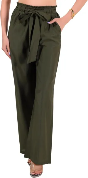 2025 Women's Wide Leg Summer Palazzo Pants with Pockets High Waist Adjustable Knot Flowy Casual Lounge Beach Trousers