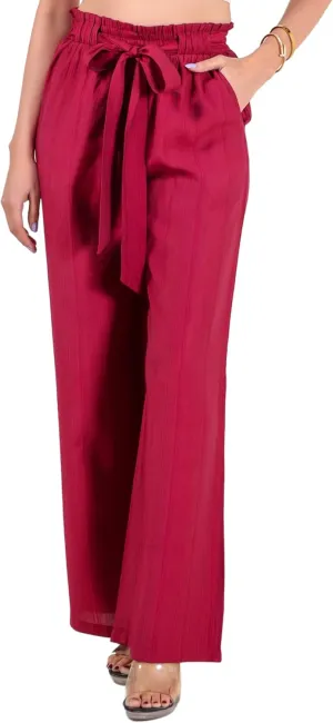 2025 Women's Wide Leg Summer Palazzo Pants with Pockets High Waist Adjustable Knot Flowy Casual Lounge Beach Trousers