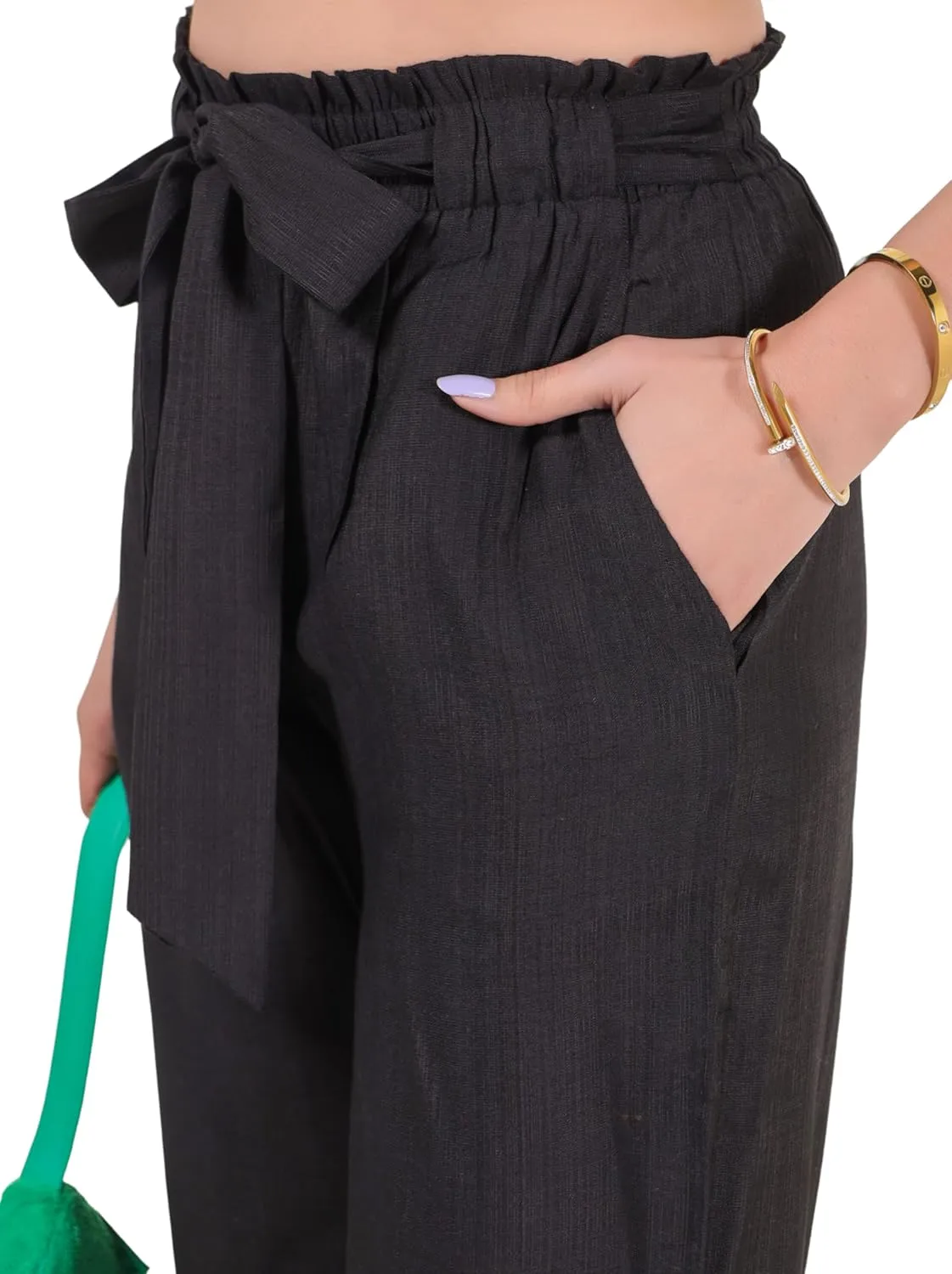 2025 Women's Wide Leg Summer Palazzo Pants with Pockets High Waist Adjustable Knot Flowy Casual Lounge Beach Trousers