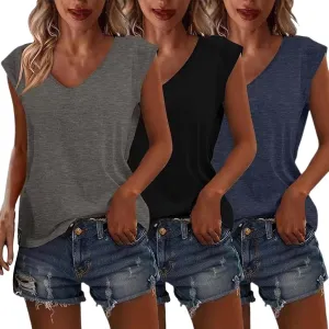 3 Pack Women's Cap Sleeve Tank Tops U Neck Spring Summer Tops Casual Tee Shirts 2025 Beach Vacation Fashion Clothes