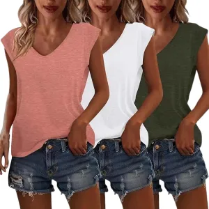 3 Pack Women's Cap Sleeve Tank Tops U Neck Spring Summer Tops Casual Tee Shirts 2025 Beach Vacation Fashion Clothes