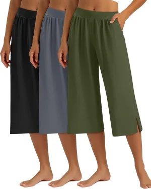 3 Pack Women's Capri Pants Capri Joggers Loose Cropped Workout Sweatpants Running Lounge Pants with Pockets