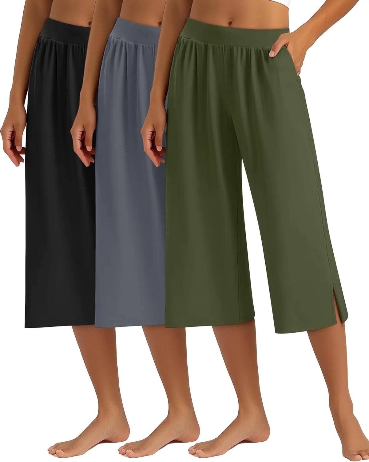 3 Pack Women's Capri Pants Capri Joggers Loose Cropped Workout Sweatpants Running Lounge Pants with Pockets