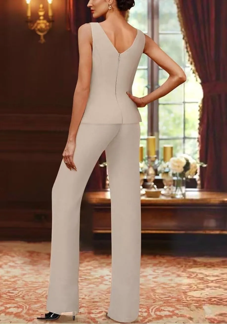 3 Pieces Pant Suits for Women Dressy - Lace Chiffon Long Sleeve Mother of The Groom Pants Suits for Wedding