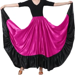38" Satin Ruffle Long Dance Skirt for Latin Belly Folkloric Mexican Flamenco Ballroom Performance