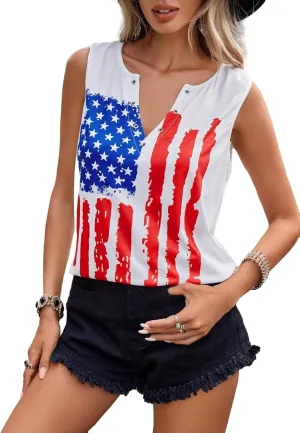 4th of July Tank Women American Flag Lips Funny Graphic Casual Sleeveless Tee Top