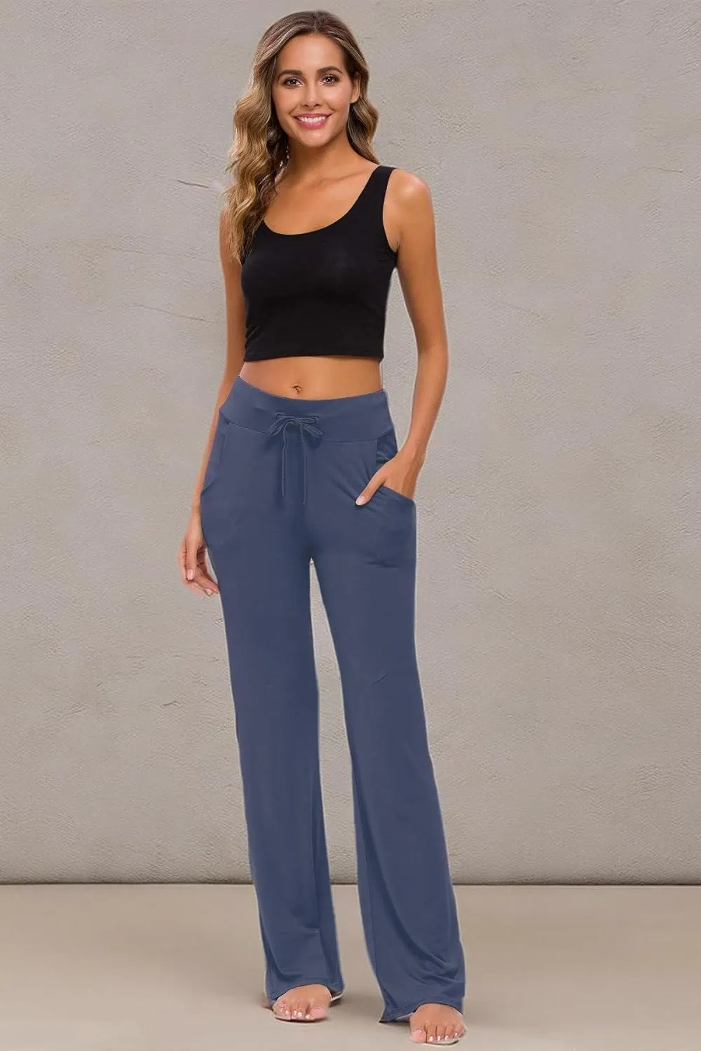 ADANIKI Womens Yoga Pants with Pockets Straight-Leg Loose Comfy Modal Drawstring Lounge Running Long Active Casual Sweatpants