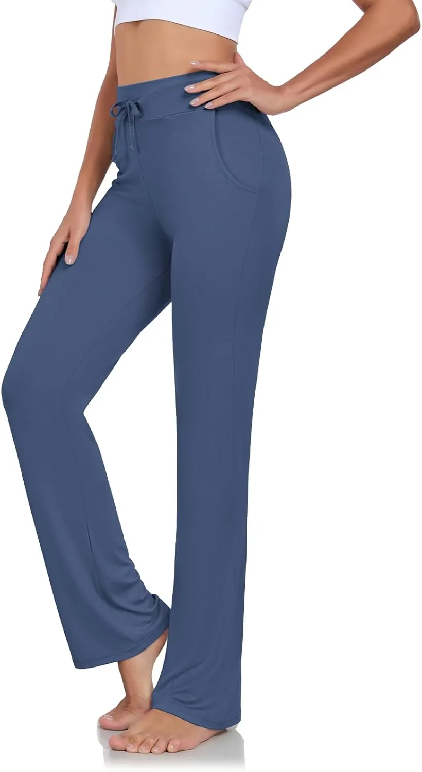 ADANIKI Womens Yoga Pants with Pockets Straight-Leg Loose Comfy Modal Drawstring Lounge Running Long Active Casual Sweatpants