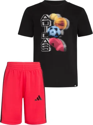 adidas Boys Short Sleeve Graphic Cotton Tee Shirt and 3-stripe Short Set