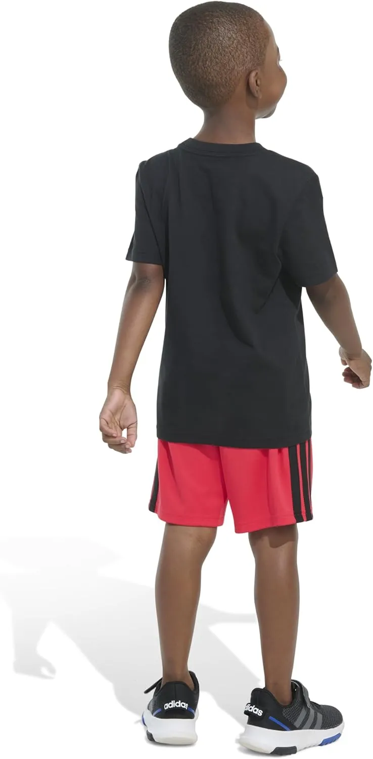 adidas Boys Short Sleeve Graphic Cotton Tee Shirt and 3-stripe Short Set