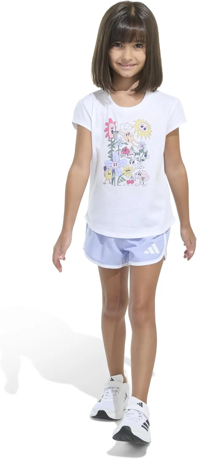 adidas Girls Cap Sleeve Tee Shirt and Woven Short Set