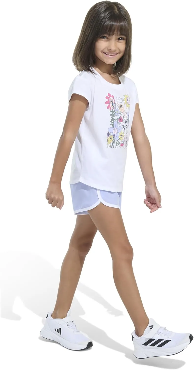 adidas Girls Cap Sleeve Tee Shirt and Woven Short Set