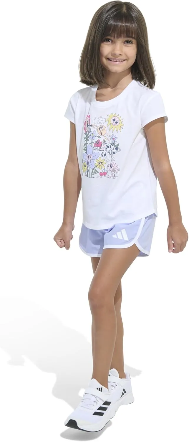adidas Girls Cap Sleeve Tee Shirt and Woven Short Set