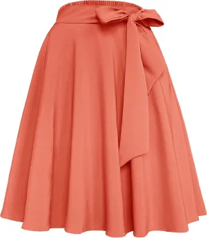 Afibi Womens Vintage High Waist A-Line Skater Skirt Flared Midi Skirt with Pockets