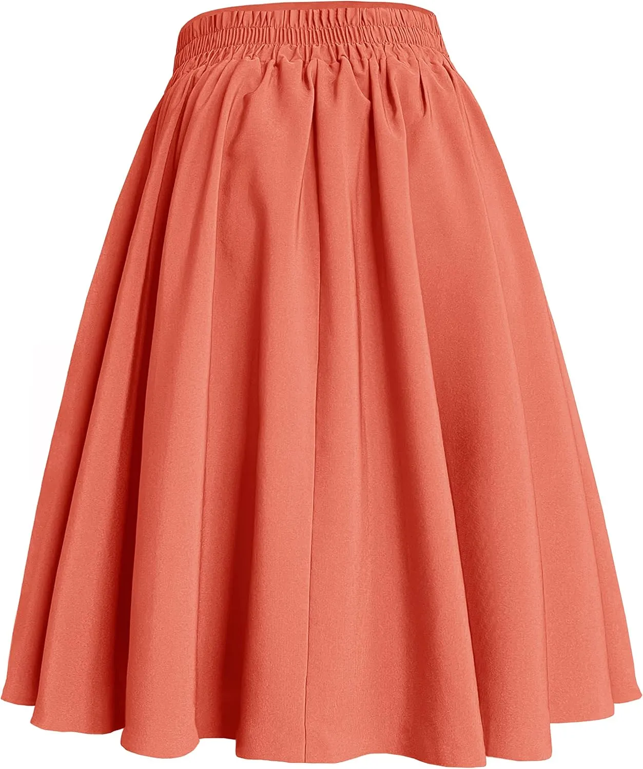 Afibi Womens Vintage High Waist A-Line Skater Skirt Flared Midi Skirt with Pockets