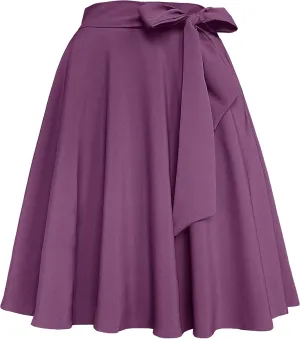 Afibi Womens Vintage High Waist A-Line Skater Skirt Flared Midi Skirt with Pockets