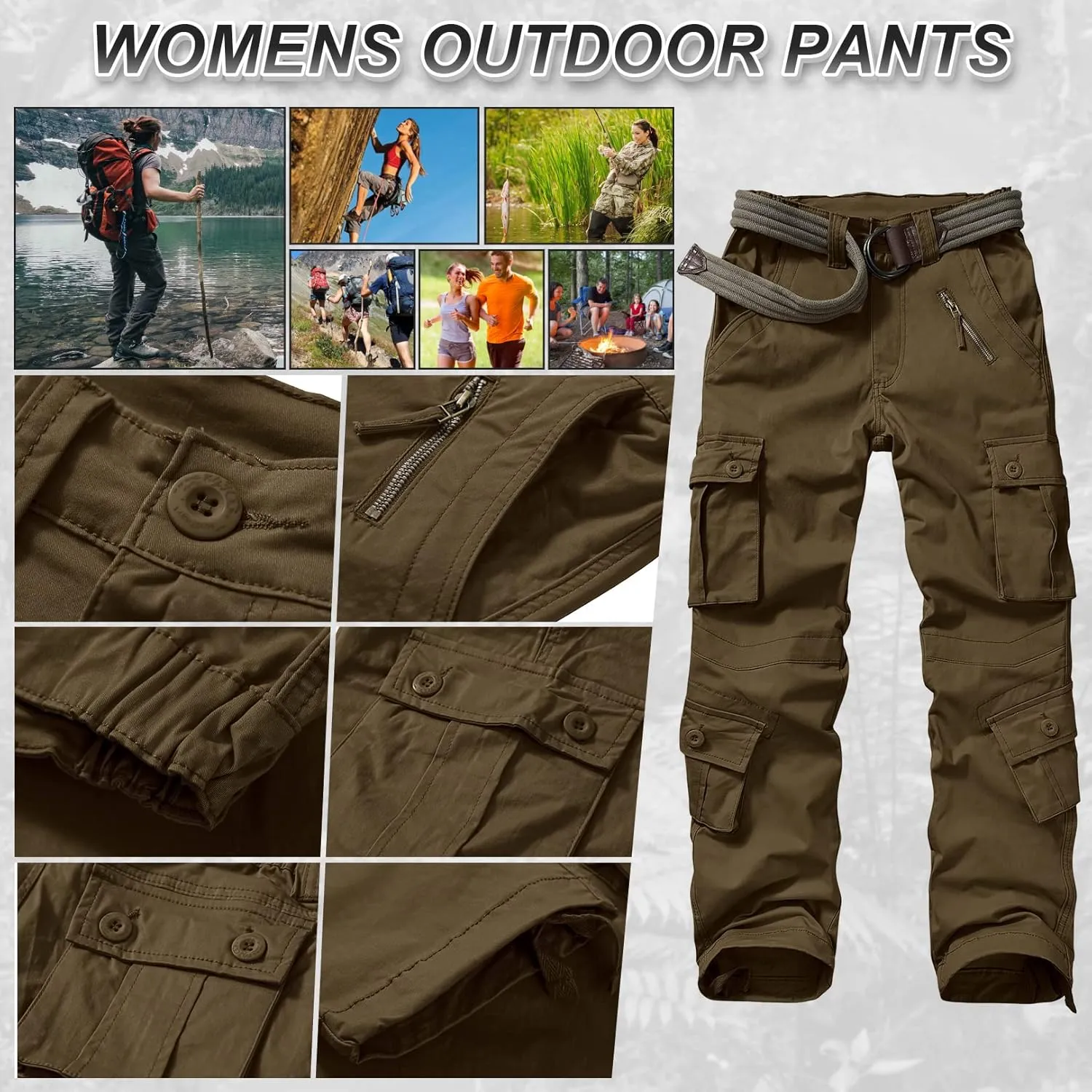 Alfiudad Womens Cargo Pants with Pockets, Women's Casual Military Army Hiking Combat Tactical Work Pants Trousers
