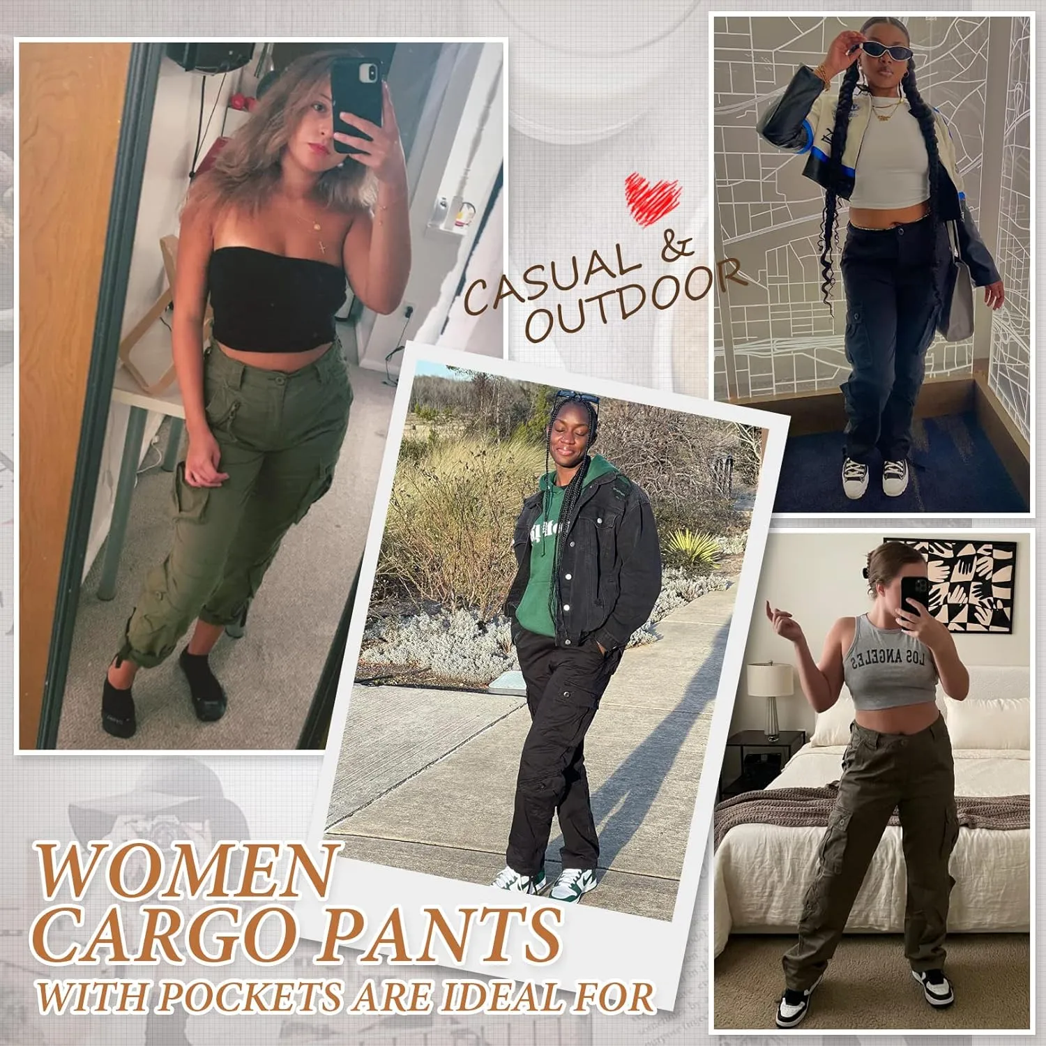 Alfiudad Womens Cargo Pants with Pockets, Women's Casual Military Army Hiking Combat Tactical Work Pants Trousers