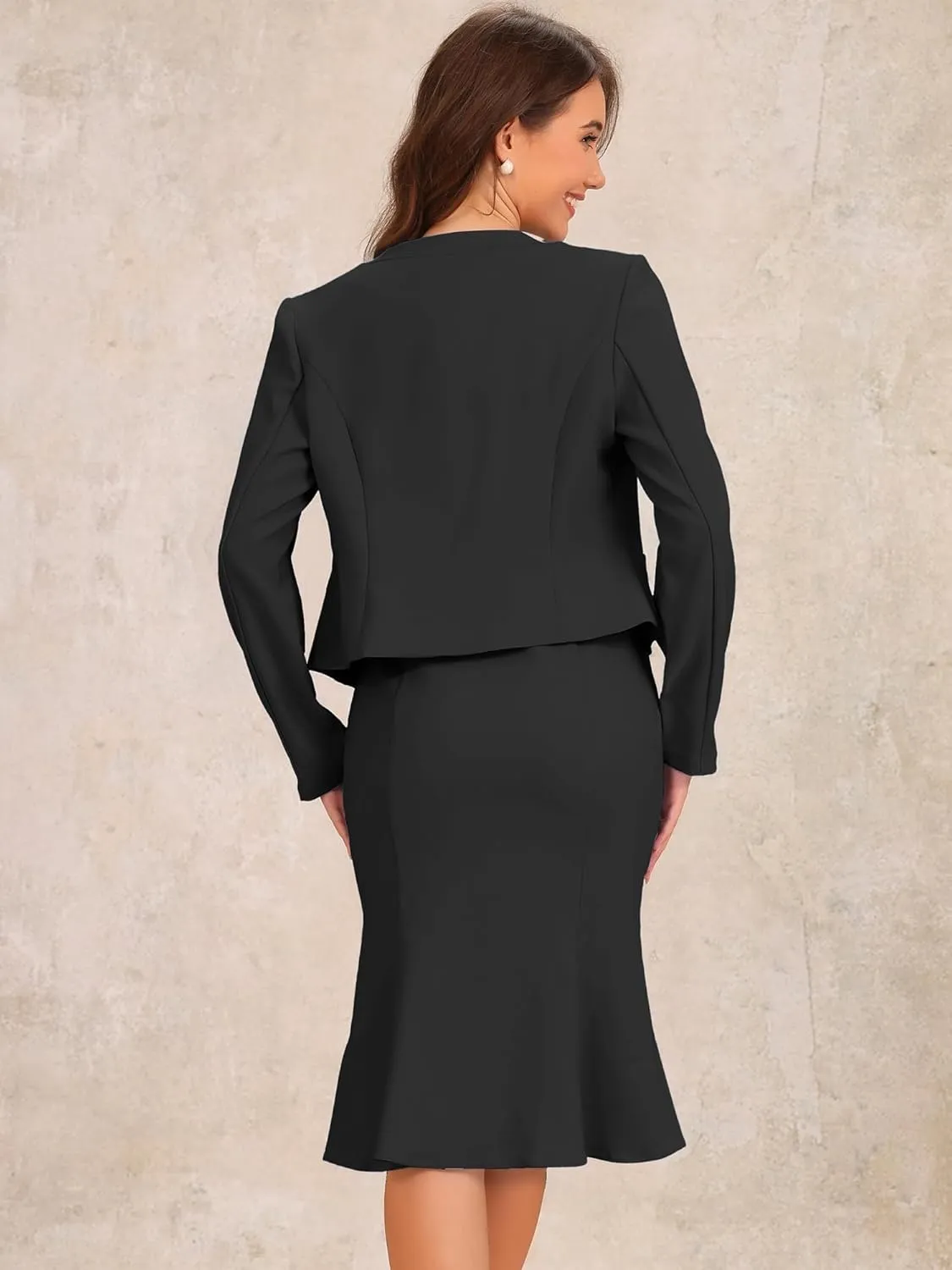 Allegra K 2 Piece Suit Dress Set for Women's Business Sleeveless Dress and Crop Blazer