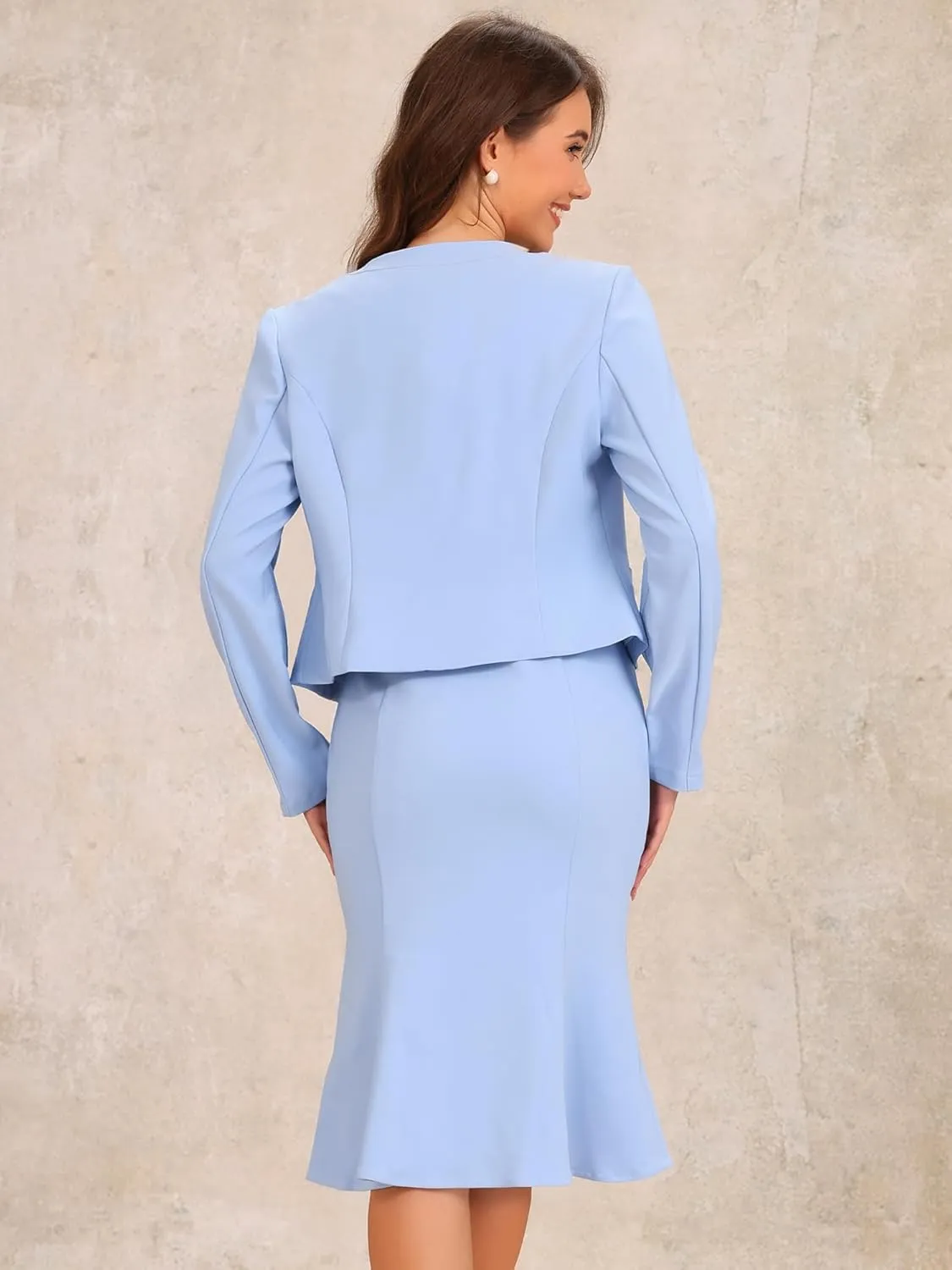 Allegra K 2 Piece Suit Dress Set for Women's Business Sleeveless Dress and Crop Blazer