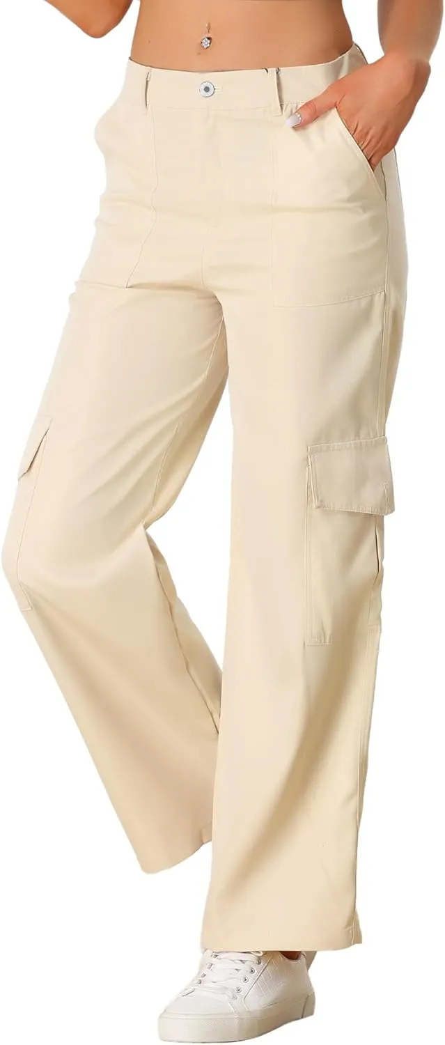 Allegra K Women's Cargo Pants Mid Rise Baggy Wide Leg Pockets Y2K Casual Pants