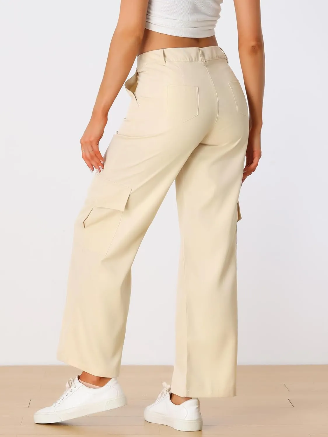 Allegra K Women's Cargo Pants Mid Rise Baggy Wide Leg Pockets Y2K Casual Pants