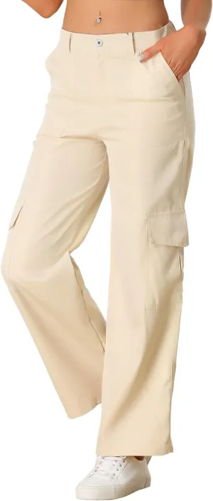 Allegra K Women's Cargo Pants Mid Rise Baggy Wide Leg Pockets Y2K Casual Pants