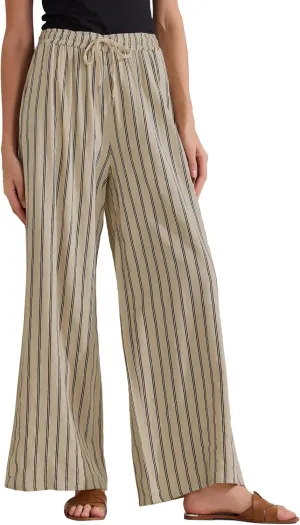 Allegra K Women's Casual Drawstring Stripe Pants Wide Leg High Waist Cotton Loose Pants