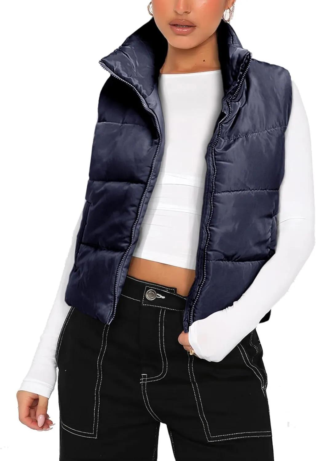 Anienaya Puffer Vest Women Sleeveless Warm Lightweight Qulited Jacket Stand-up Collar Outerwear with Pocket