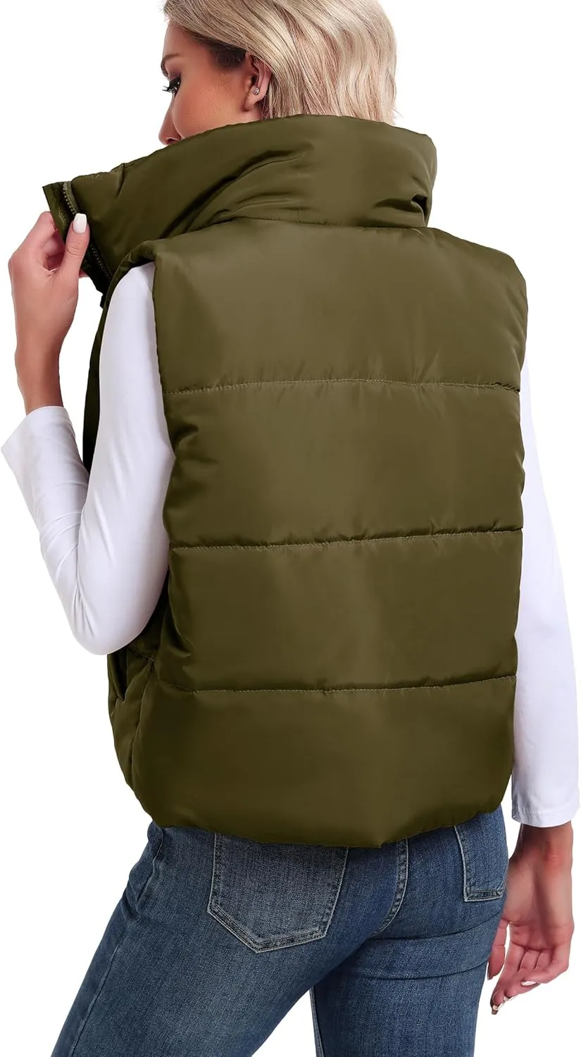 Anienaya Puffer Vest Women Sleeveless Warm Lightweight Qulited Jacket Stand-up Collar Outerwear with Pocket