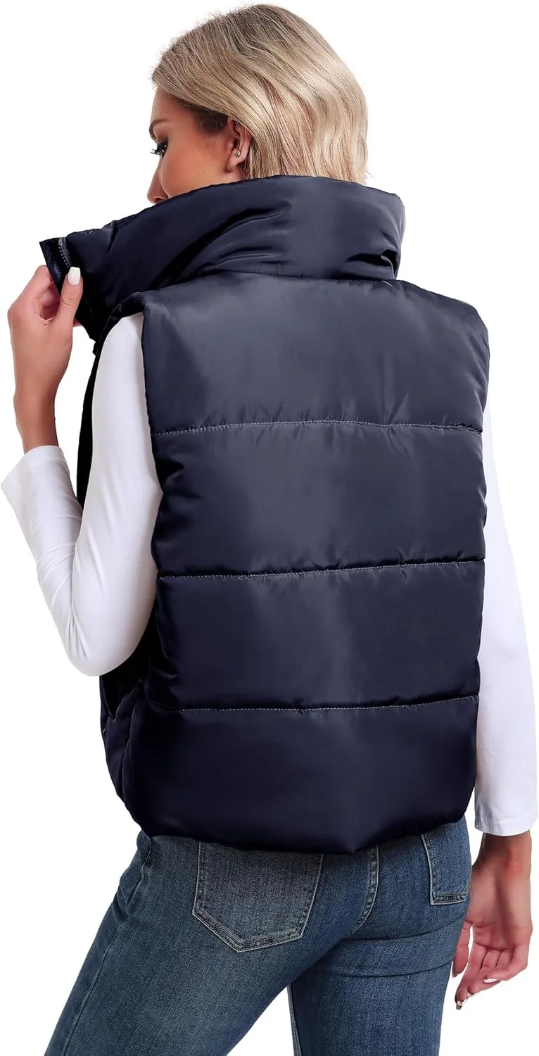 Anienaya Puffer Vest Women Sleeveless Warm Lightweight Qulited Jacket Stand-up Collar Outerwear with Pocket