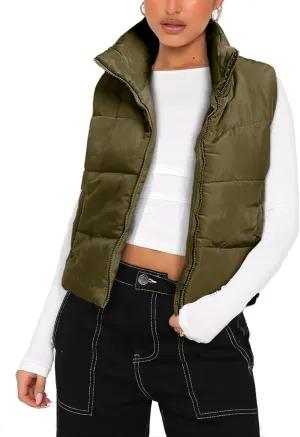 Anienaya Puffer Vest Women Sleeveless Warm Lightweight Qulited Jacket Stand-up Collar Outerwear with Pocket