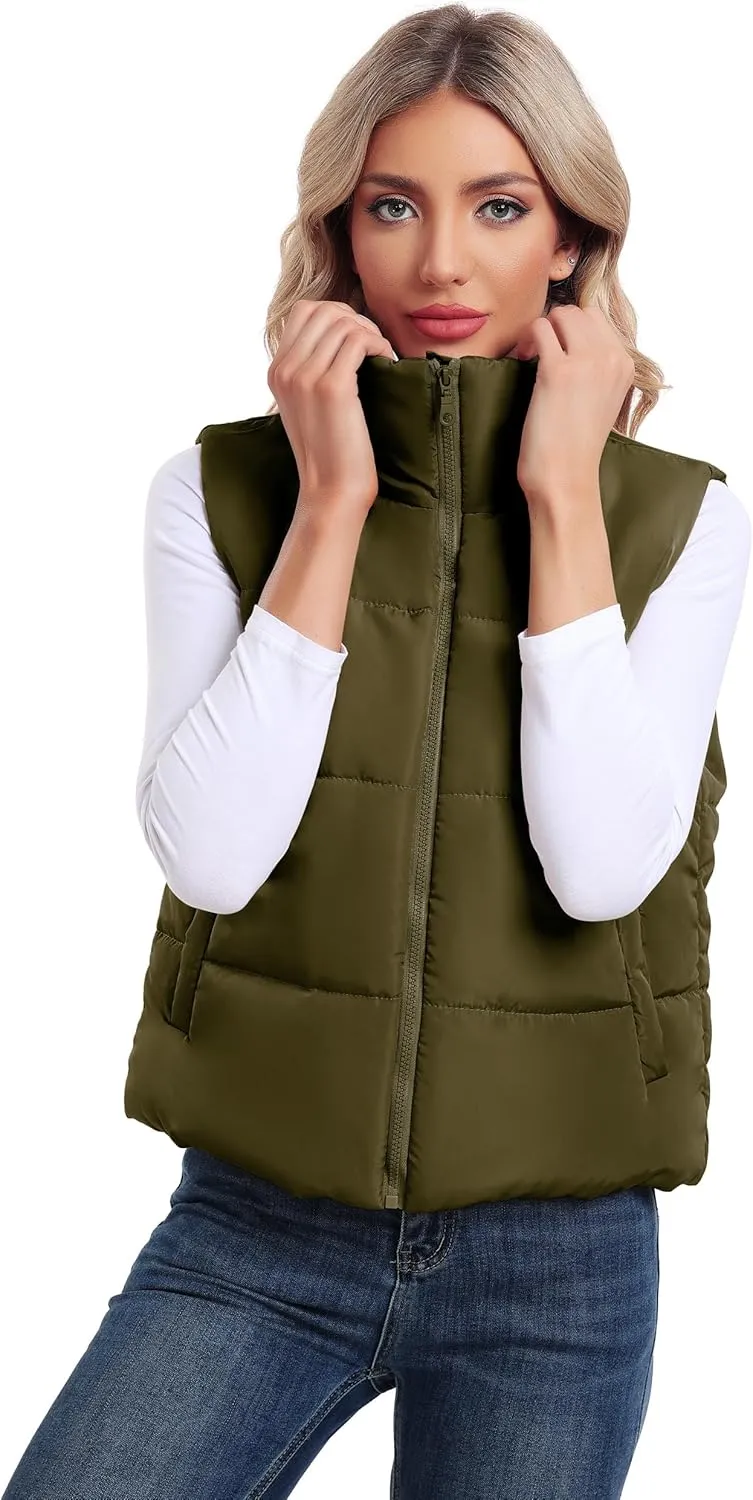 Anienaya Puffer Vest Women Sleeveless Warm Lightweight Qulited Jacket Stand-up Collar Outerwear with Pocket
