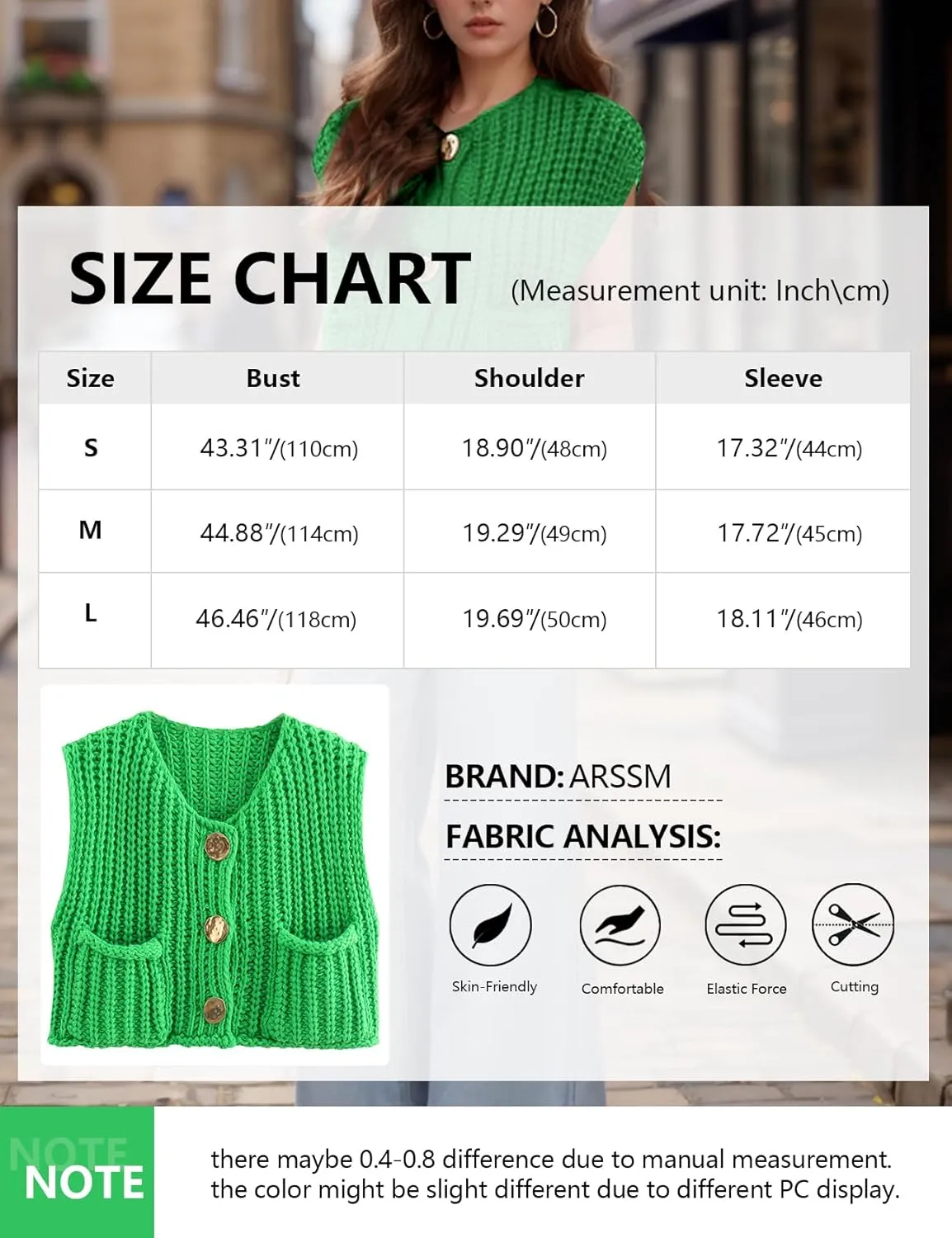 Arssm Women Button Down Sweater Vest Sleeveless Crop Knit Cardigan Cropped Knitted Sweater Vest with Pockets