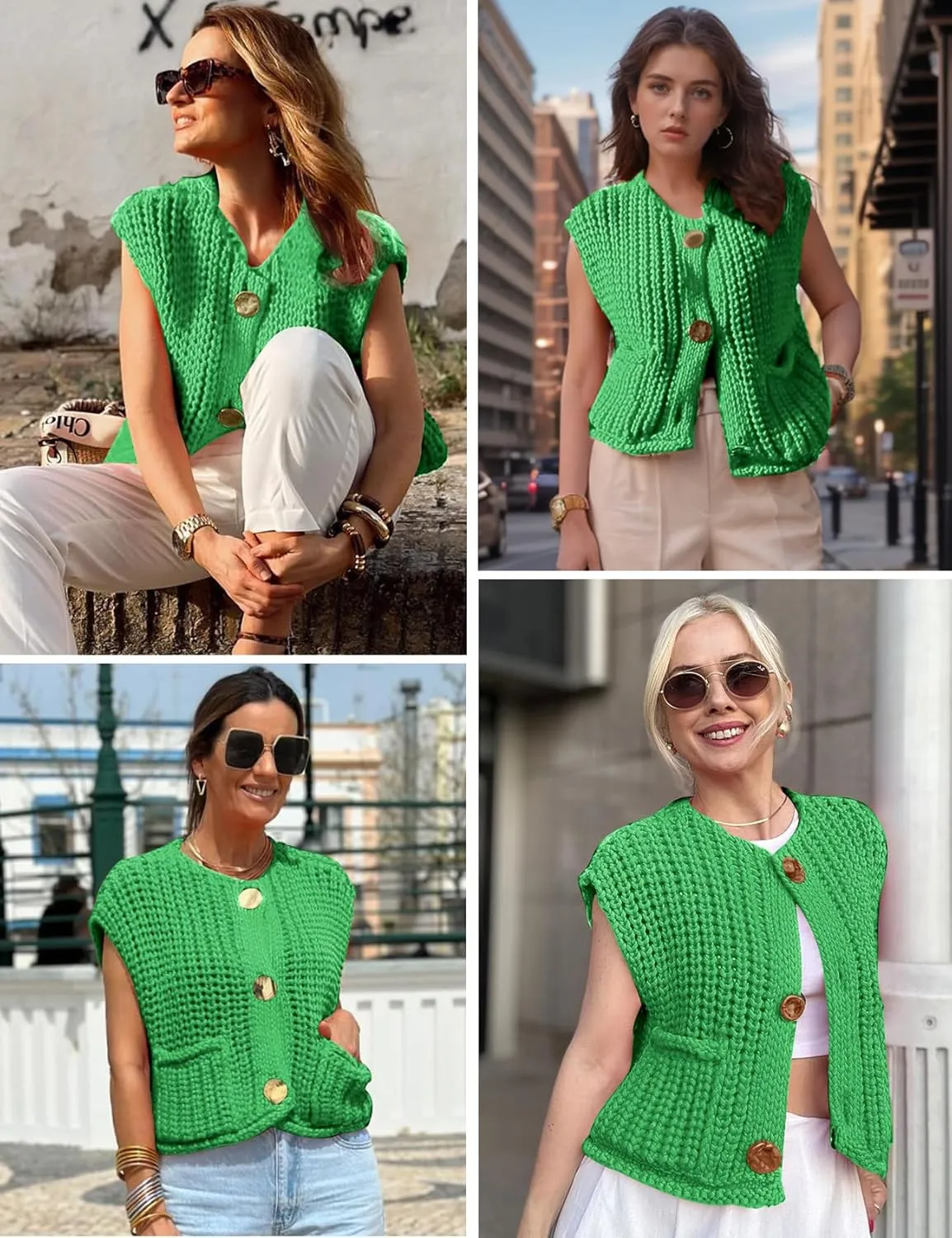 Arssm Women Button Down Sweater Vest Sleeveless Crop Knit Cardigan Cropped Knitted Sweater Vest with Pockets