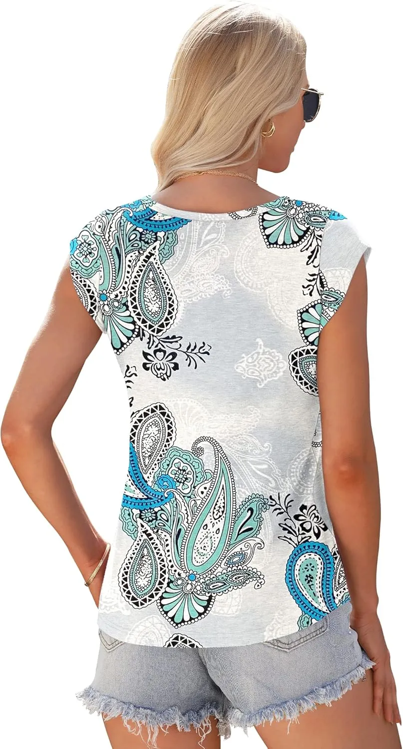 AUSELILY Womens Cap Sleeve T-Shirt Casual Loose Fit Tank Tops