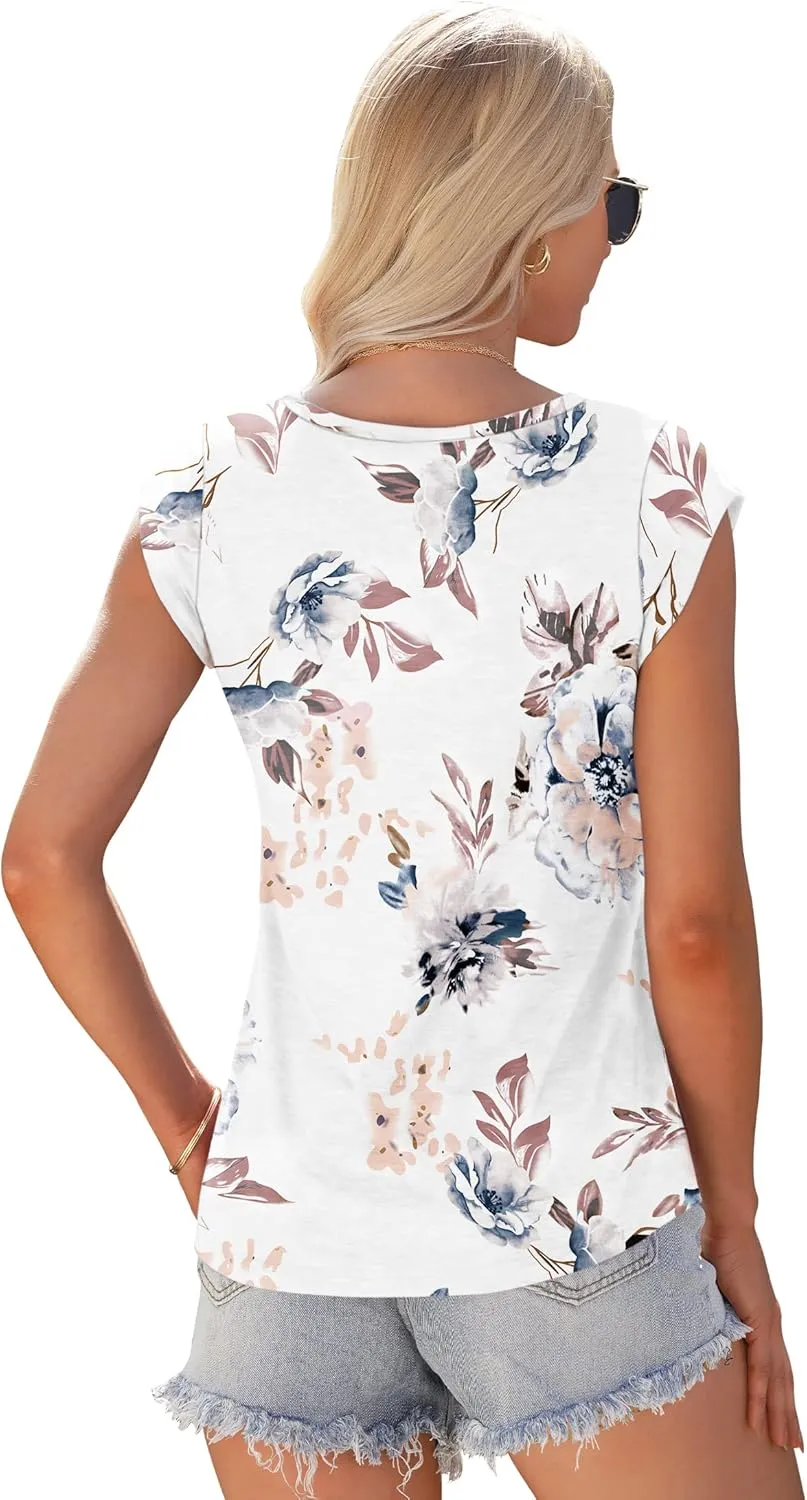 AUSELILY Womens Cap Sleeve T-Shirt Casual Loose Fit Tank Tops