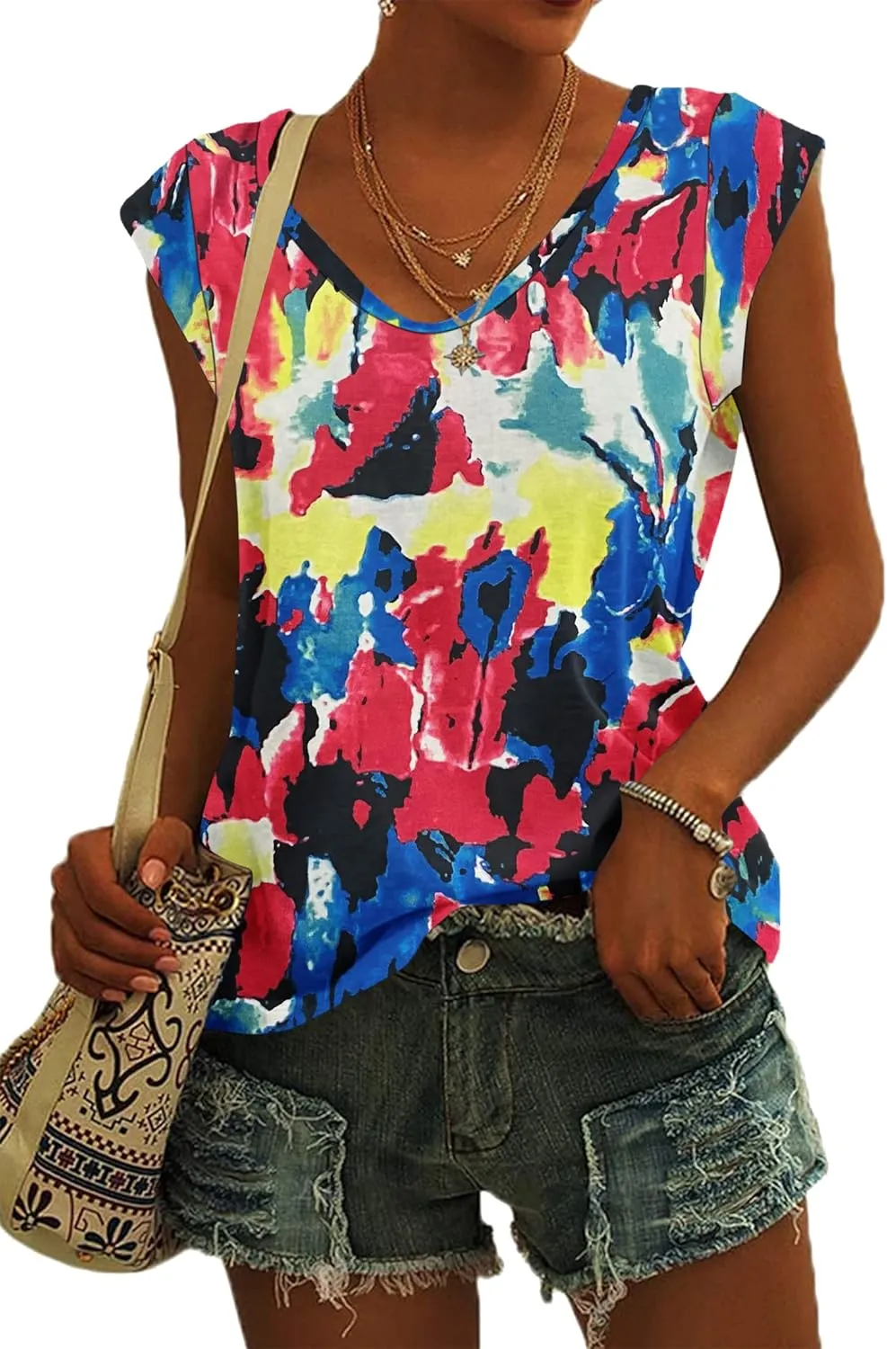 AUSELILY Womens Cap Sleeve T-Shirt Casual Loose Fit Tank Tops