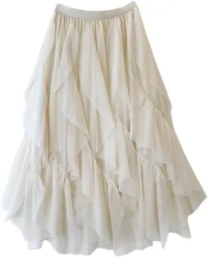 Autumn Winter Bohemian Long Tulle Skirt Women Mesh Irregular Midi Skirt Female High Waist Party Long Tutu Skirt