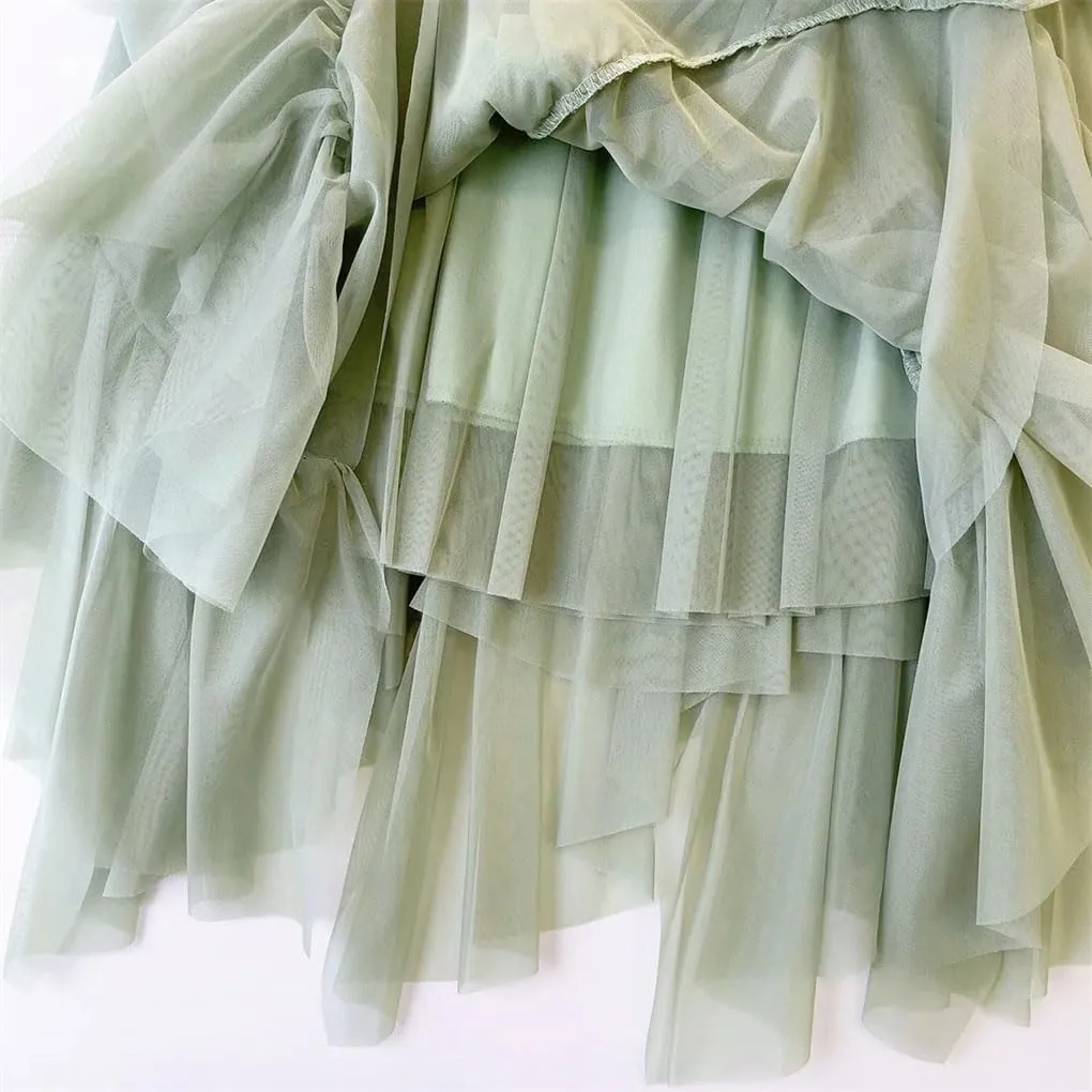 Autumn Winter Bohemian Long Tulle Skirt Women Mesh Irregular Midi Skirt Female High Waist Party Long Tutu Skirt