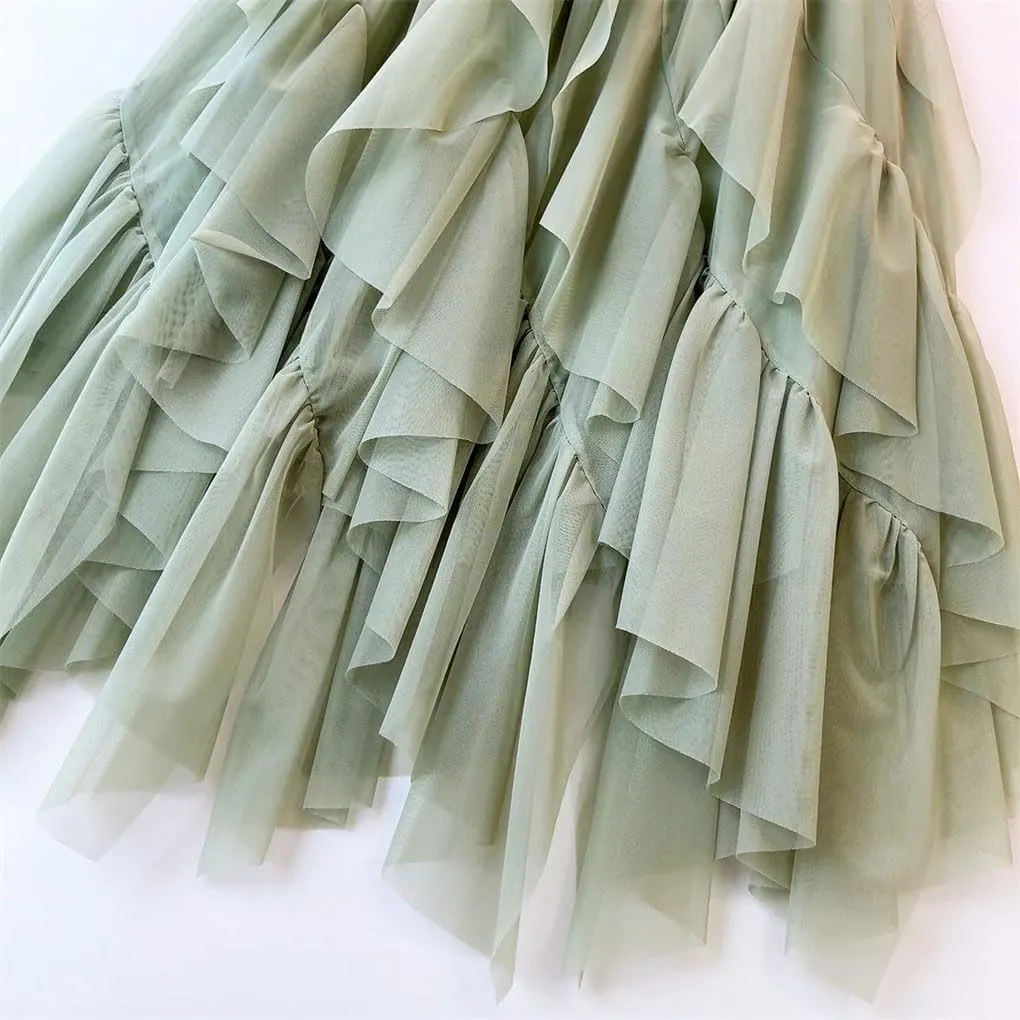 Autumn Winter Bohemian Long Tulle Skirt Women Mesh Irregular Midi Skirt Female High Waist Party Long Tutu Skirt