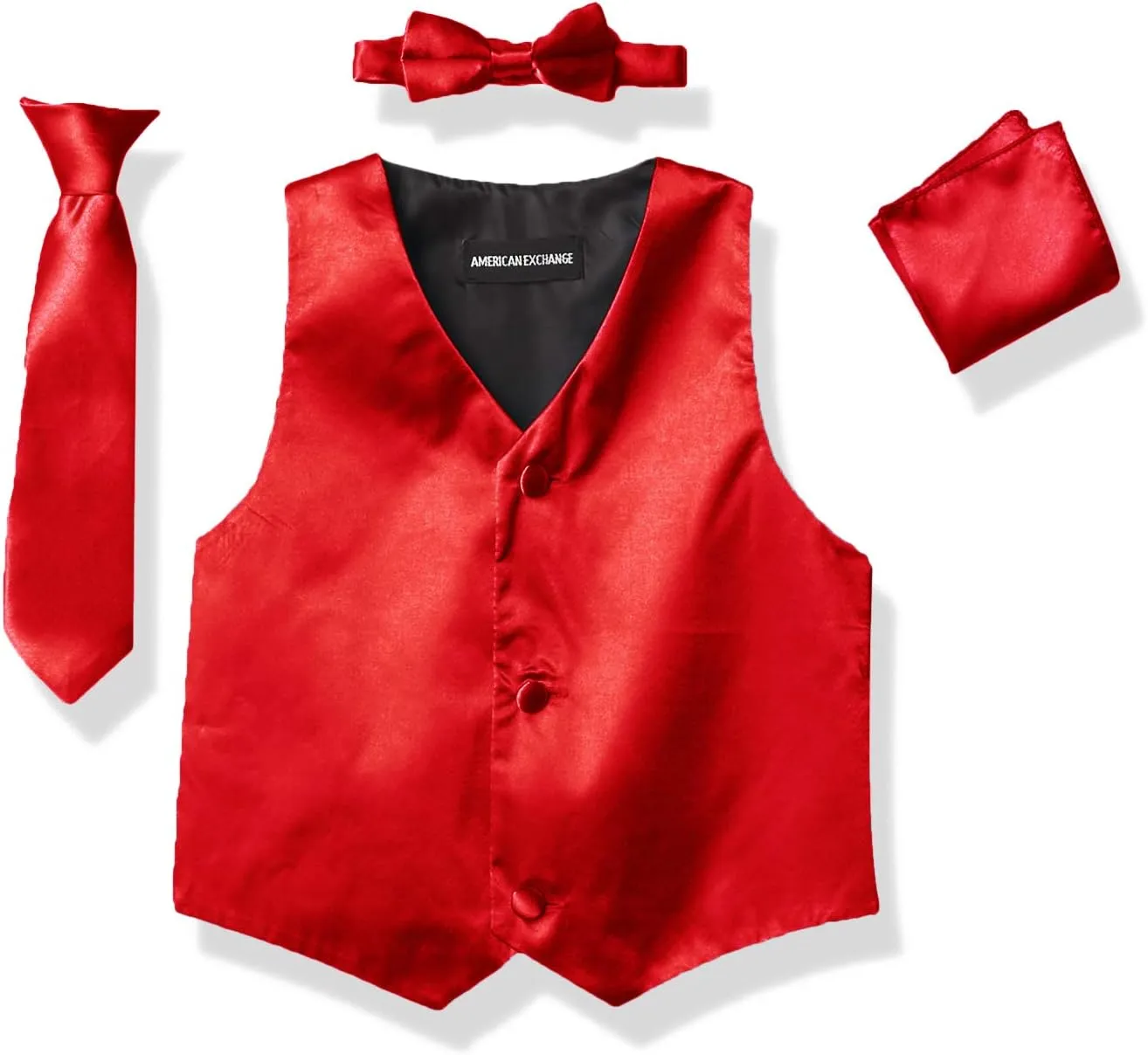 a.x.n.y Boys' 4 Piece Formal Set Combo with Tuxedo Vest, Bow Tie, and Handkerchief